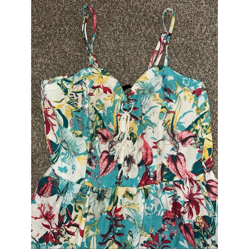 Bebop Floral Tie Front Mini Dress XL Boho Cottagecore Summer Sundress - Picture 3 of 4
